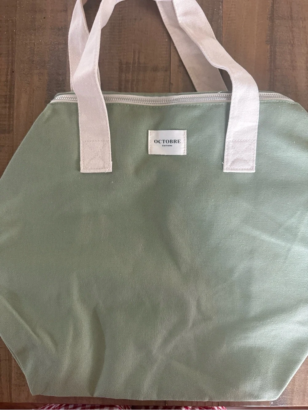 OCTOBRE Olive Canvas Tote with Cream Handles Duffle Bag Weekender